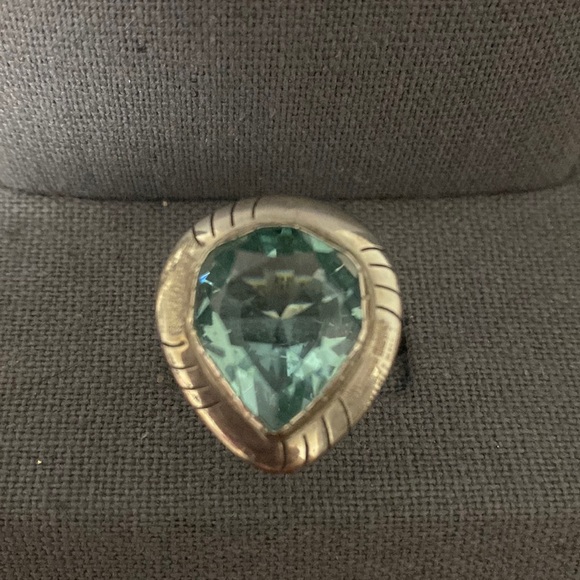 Vintage Sterling 925 silver cocktail ring with aquamarine stone. Size 8 - Picture 1 of 12